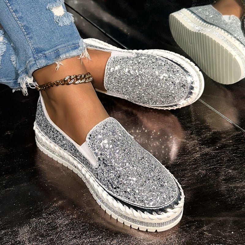 Spring Style Slip-On Platform Lazy Shoes Casual Sequins Rhinestone All-Match Plus Size Shoes - Image 2